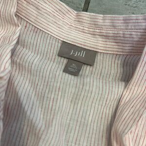 JJill 100% Linen Women’s Pinstripe Button Down Coastal Summer Size XL Petite